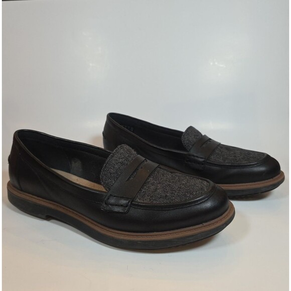CLARKS Raisie Eletta Black Tweed Penny Loafer Women's Size 9 Academia Preppy Y2K - Picture 1 of 7
